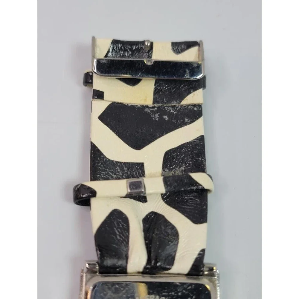 Vivani K1181 Quartz Watch Silver Tone Square Case Animal Print Wide Band